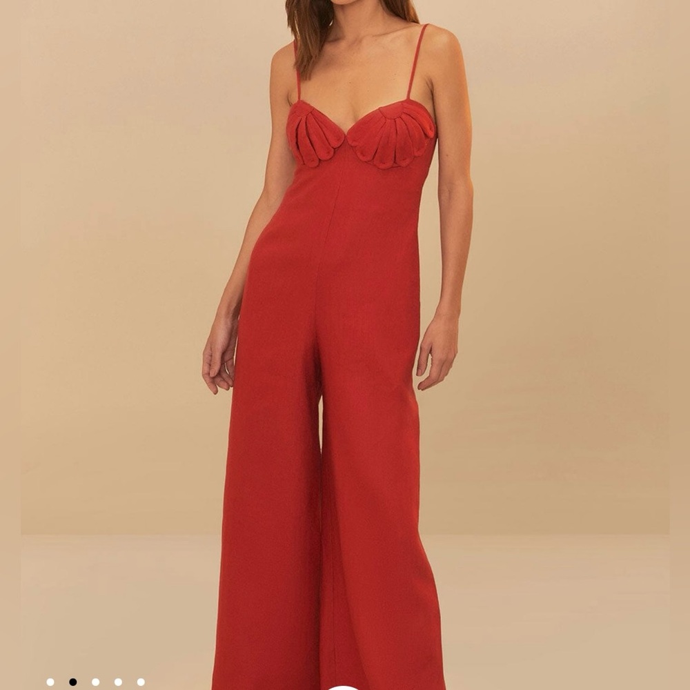 Farm Rio Red Petal Bodice Elegant Red Jumpsuit
